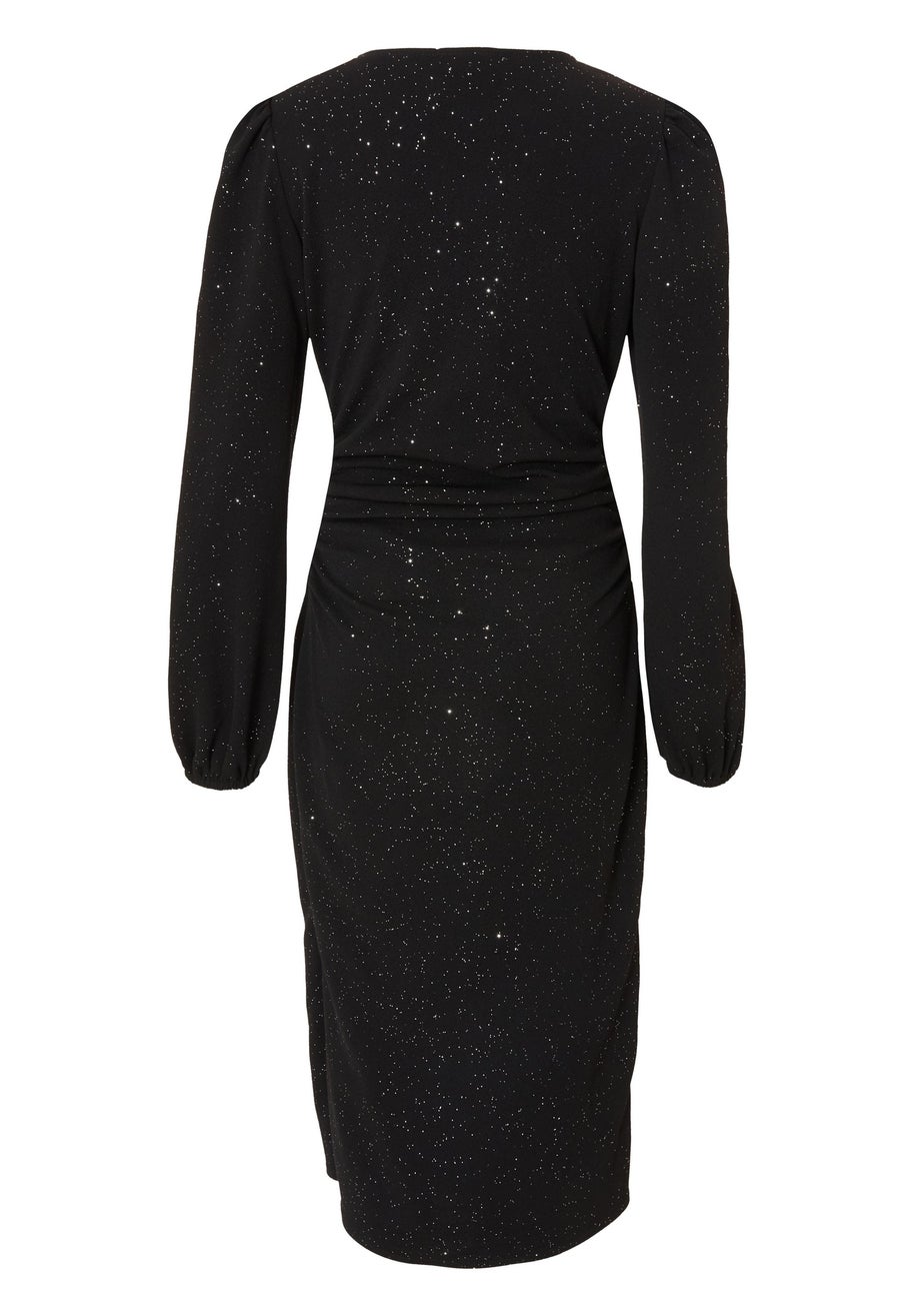 Quiz Black Glitter Wrap Midi Dress