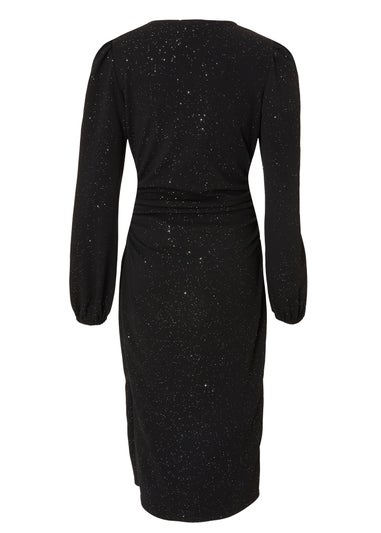 Quiz Black Glitter Wrap Midi Dress