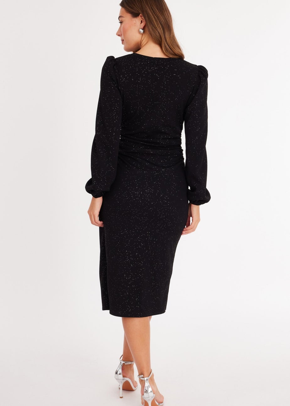 Quiz Black Glitter Wrap Midi Dress