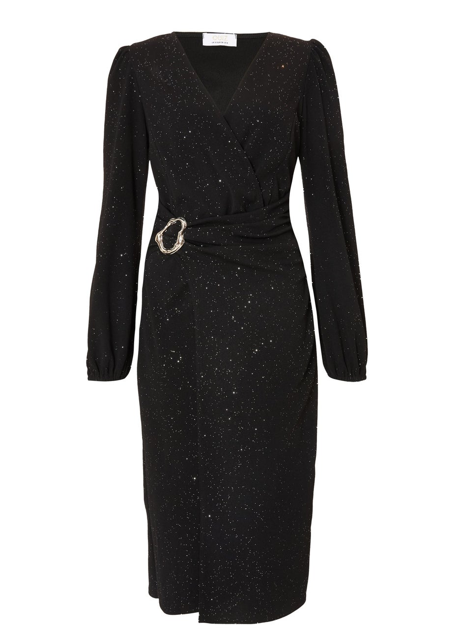 Quiz Black Glitter Wrap Midi Dress