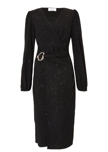 Quiz Black Glitter Wrap Midi Dress