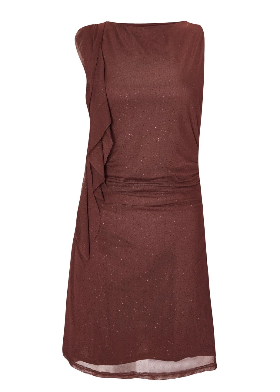 Quiz Brown Glitter Mesh Ruffle Mini Dress