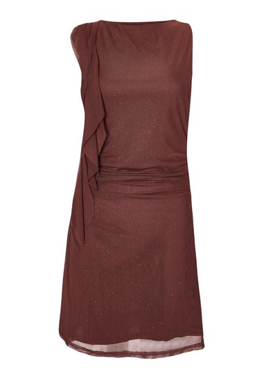 Quiz Brown Glitter Mesh Ruffle Mini Dress