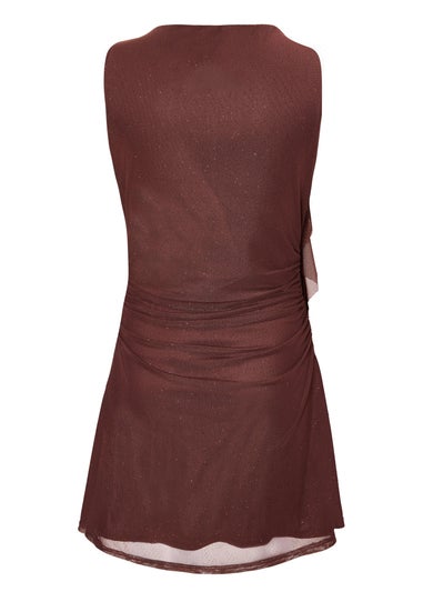 Quiz Brown Glitter Mesh Ruffle Mini Dress