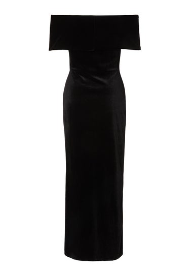 Quiz Black Petite Velvet Bardot Maxi Dress