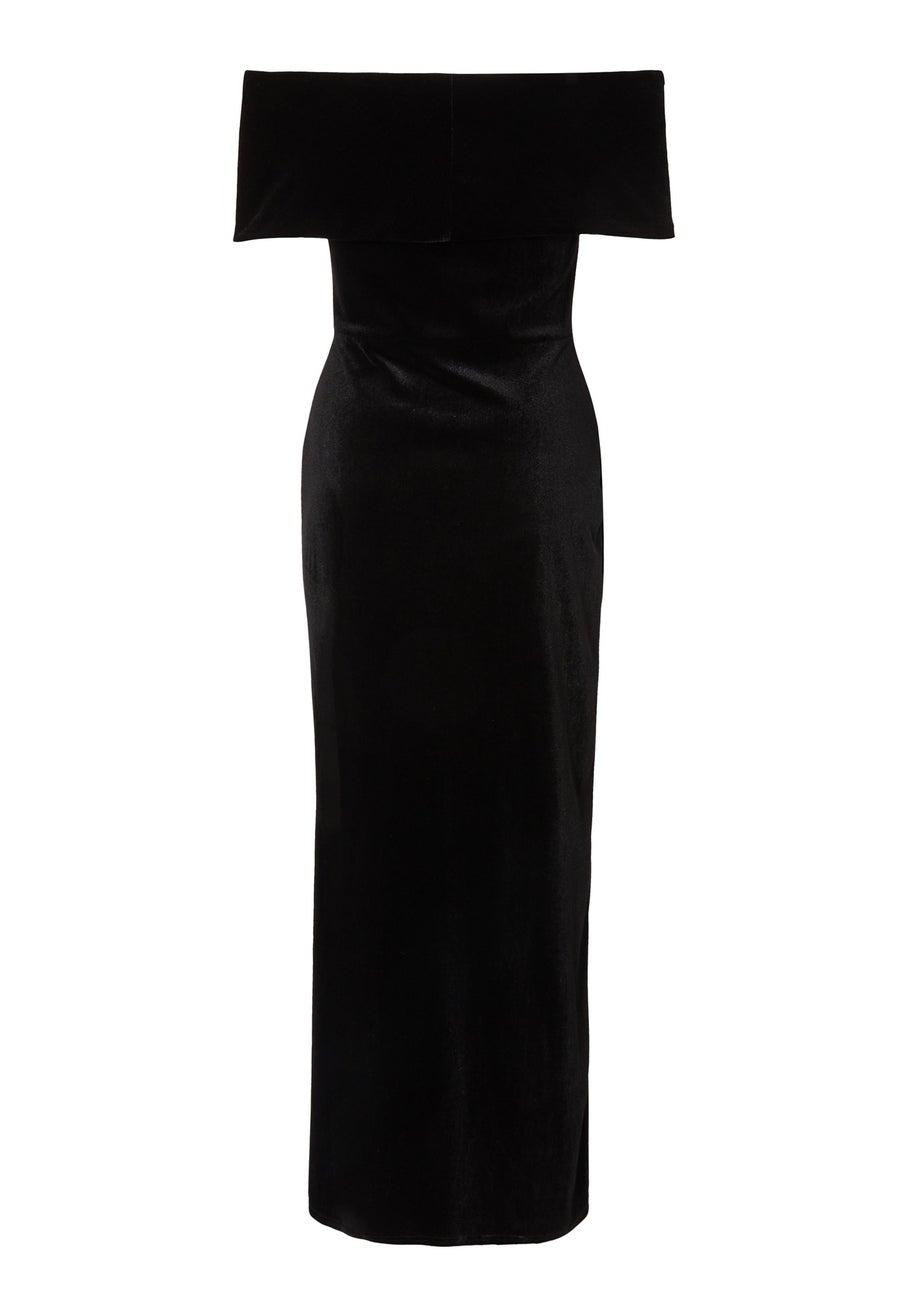 Quiz Black Petite Velvet Bardot Maxi Dress