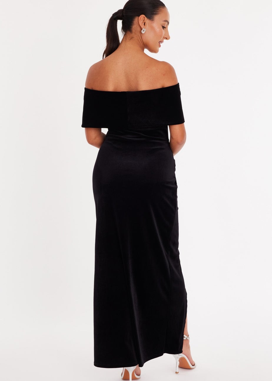 Quiz Black Petite Velvet Bardot Maxi Dress