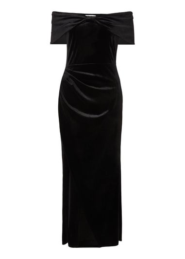 Quiz Black Petite Velvet Bardot Maxi Dress