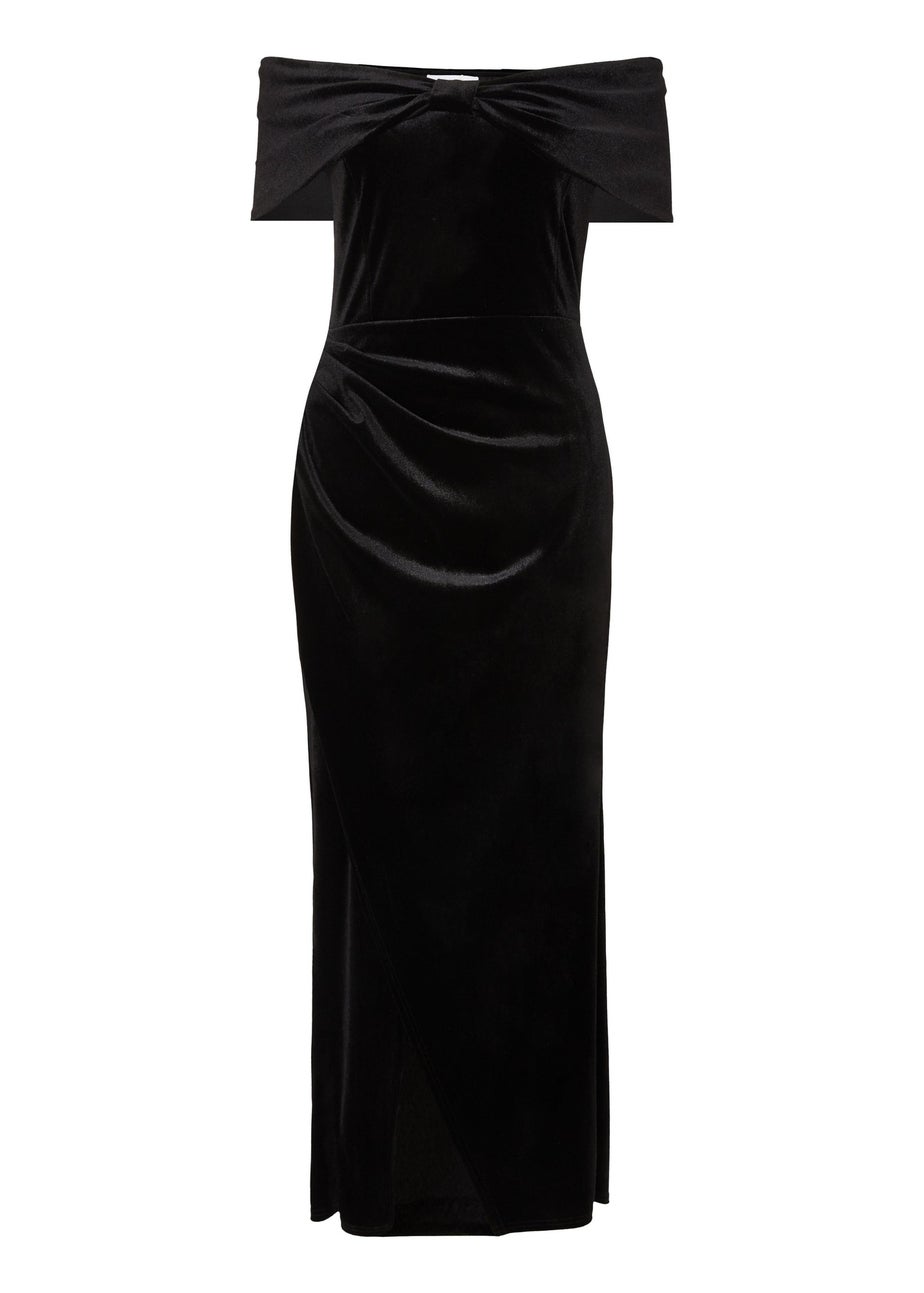 Quiz Black Petite Velvet Bardot Maxi Dress