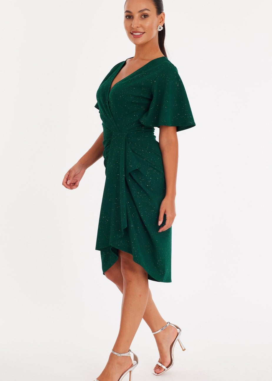 Quiz Green Petite Glitter Ruched Midi Dress