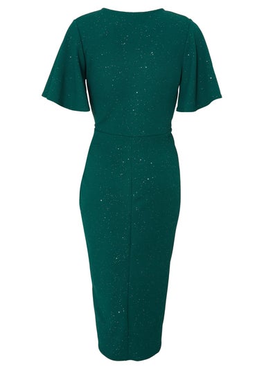 Quiz Green Petite Glitter Ruched Midi Dress