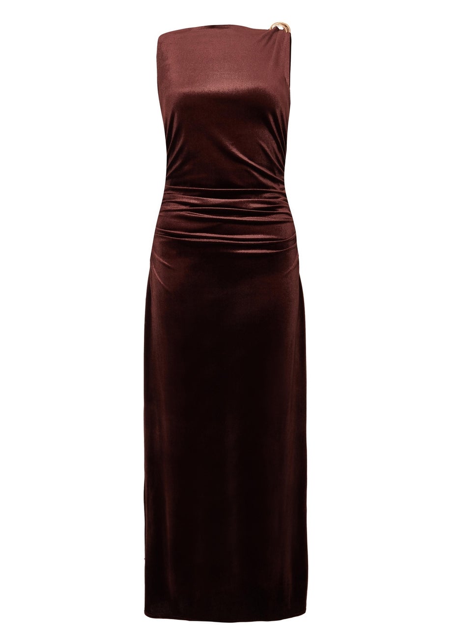 Quiz Brown Velvet Buckle Midaxi Dress