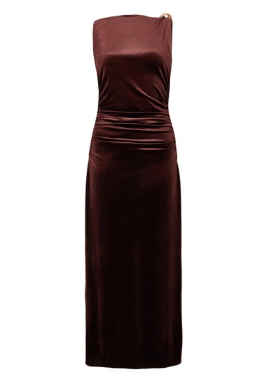 Quiz Brown Velvet Buckle Midaxi Dress