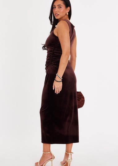 Quiz Brown Velvet Buckle Midaxi Dress