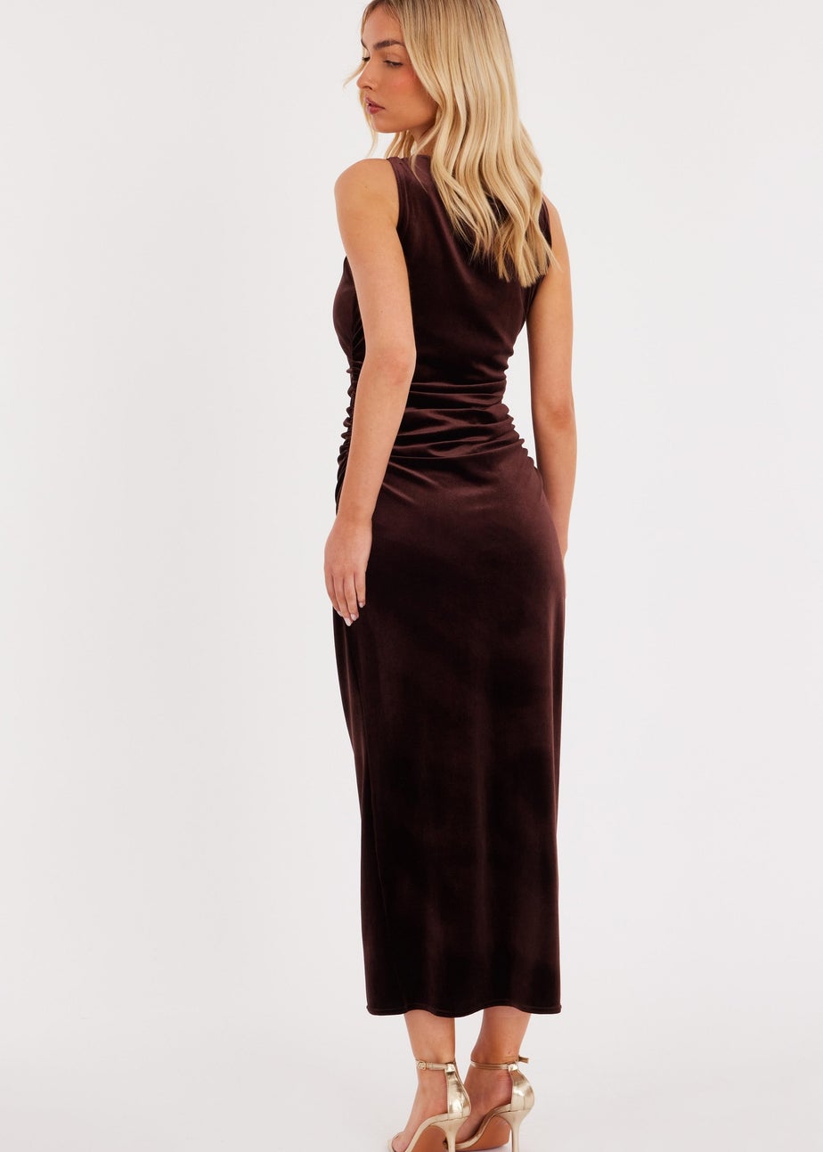 Quiz Brown Velvet Buckle Midaxi Dress