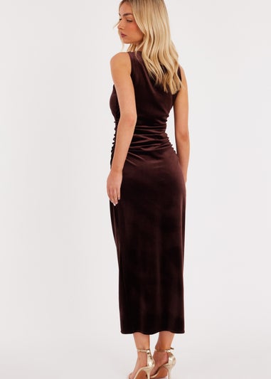 Quiz Brown Velvet Buckle Midaxi Dress