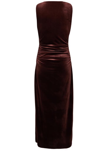 Quiz Brown Velvet Buckle Midaxi Dress