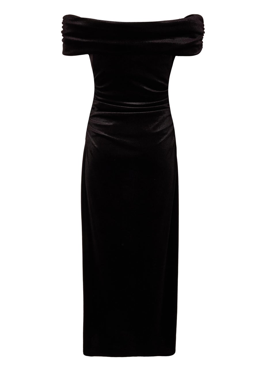 Quiz Black Velvet Corsage Midi Dress