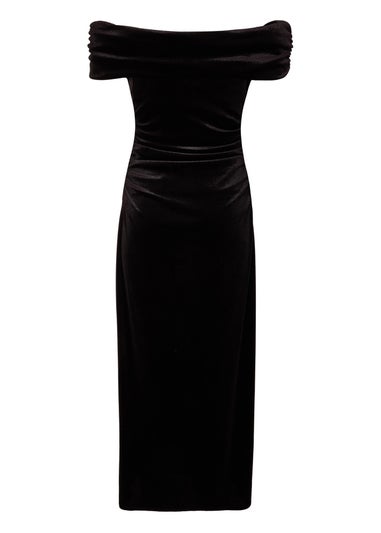 Quiz Black Velvet Corsage Midi Dress