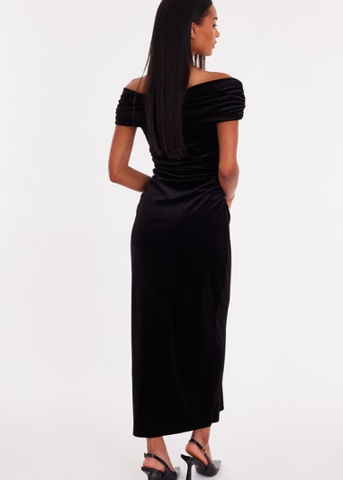 Quiz Black Velvet Corsage Midi Dress