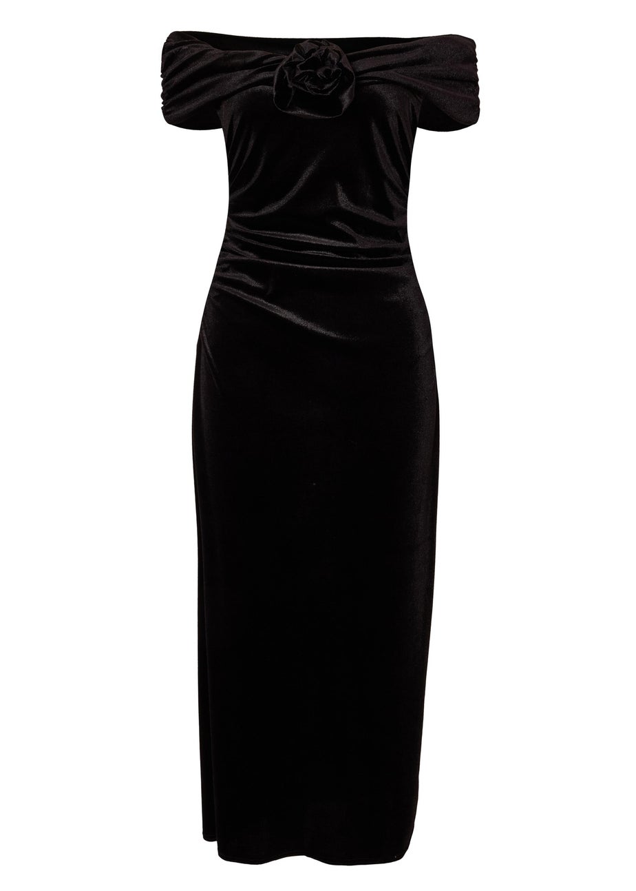 Quiz Black Velvet Corsage Midi Dress