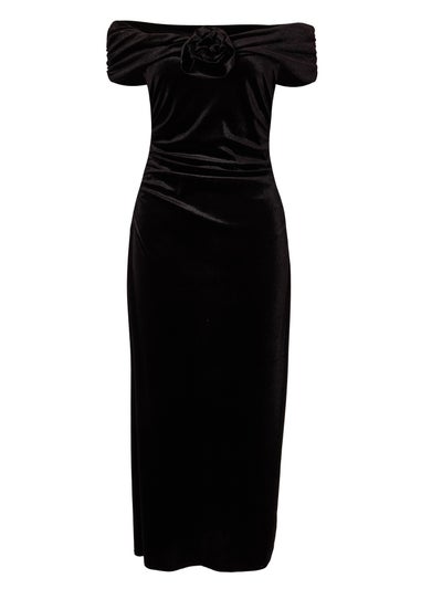 Quiz Black Velvet Corsage Midi Dress