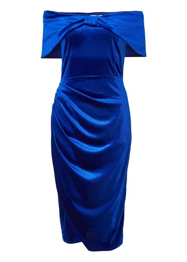 Quiz Blue Petite Velvet Bardot Midi Dress