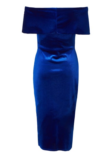 Quiz Blue Petite Velvet Bardot Midi Dress