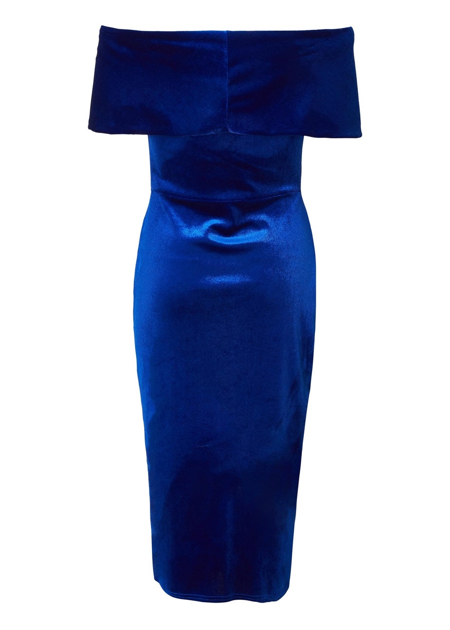 Quiz Blue Petite Velvet Bardot Midi Dress