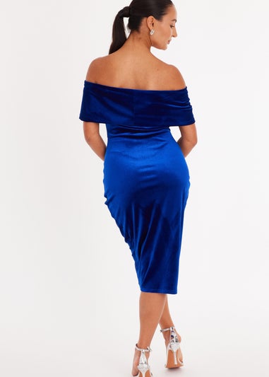 Quiz Blue Petite Velvet Bardot Midi Dress