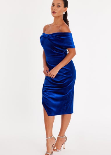 Quiz Blue Petite Velvet Bardot Midi Dress