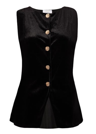 Quiz Black Velvet Round Neck Waistcoat