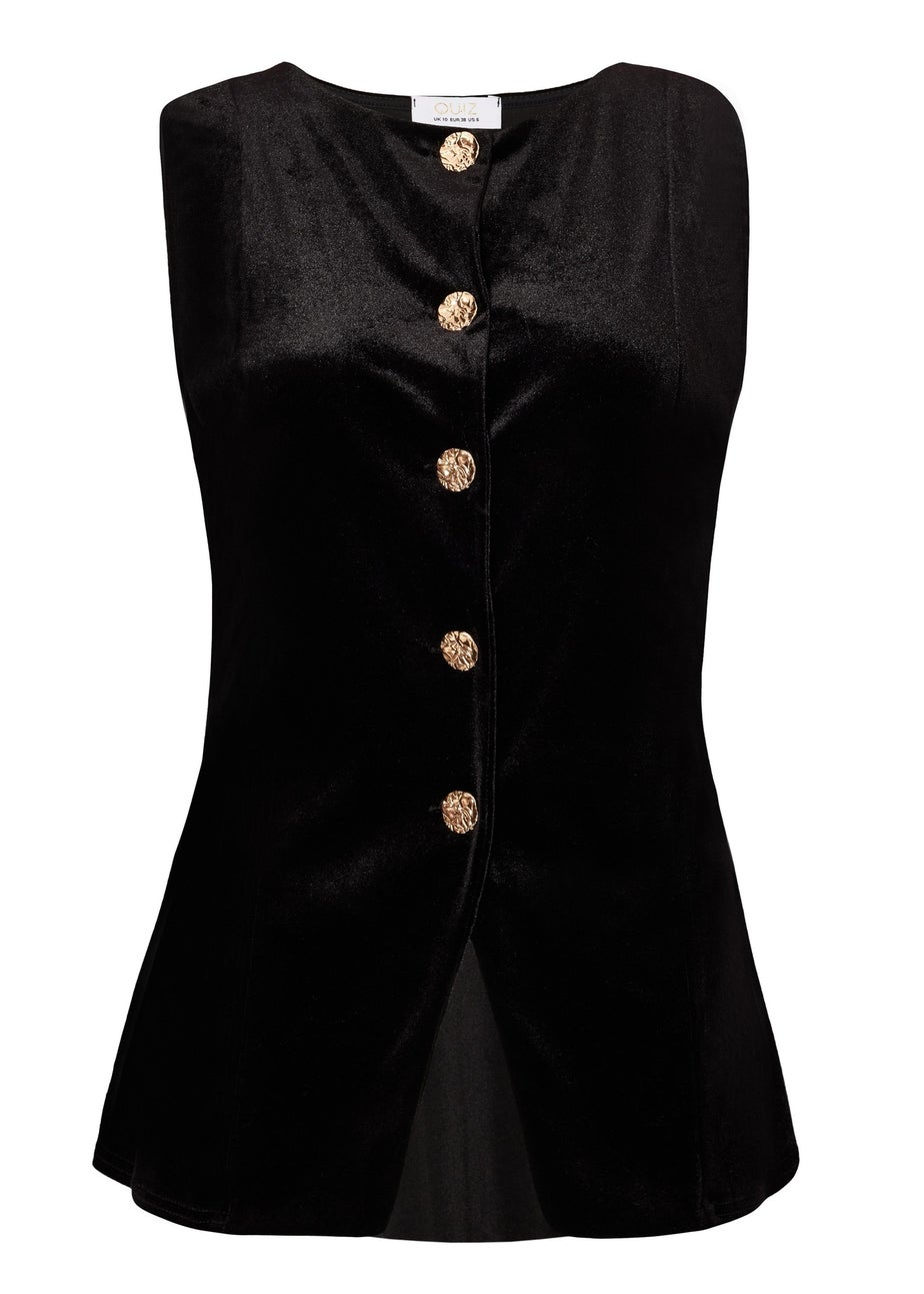 Quiz Black Velvet Round Neck Waistcoat