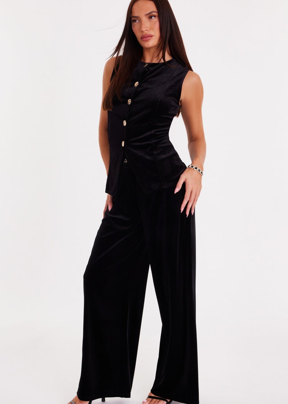 Quiz Black Velvet Round Neck Waistcoat