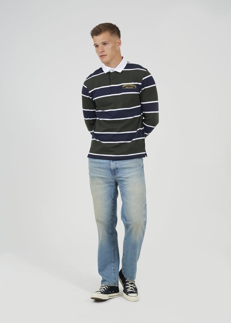 Brave Soul Dark Green Striped Rugby Shirt