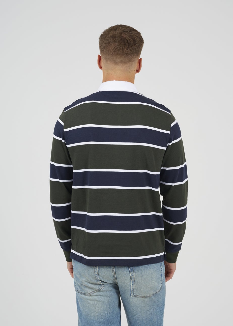 Brave Soul Dark Green Striped Rugby Shirt