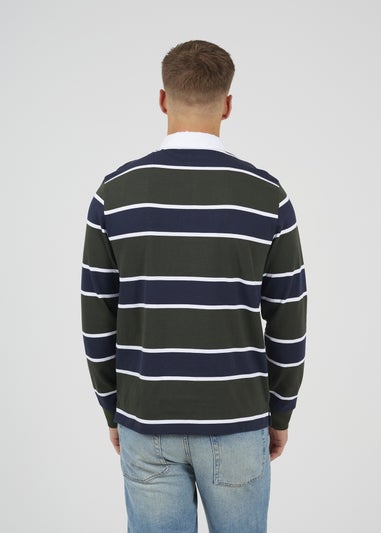 Brave Soul Dark Green Striped Rugby Shirt