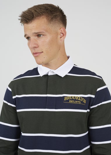 Brave Soul Dark Green Striped Rugby Shirt
