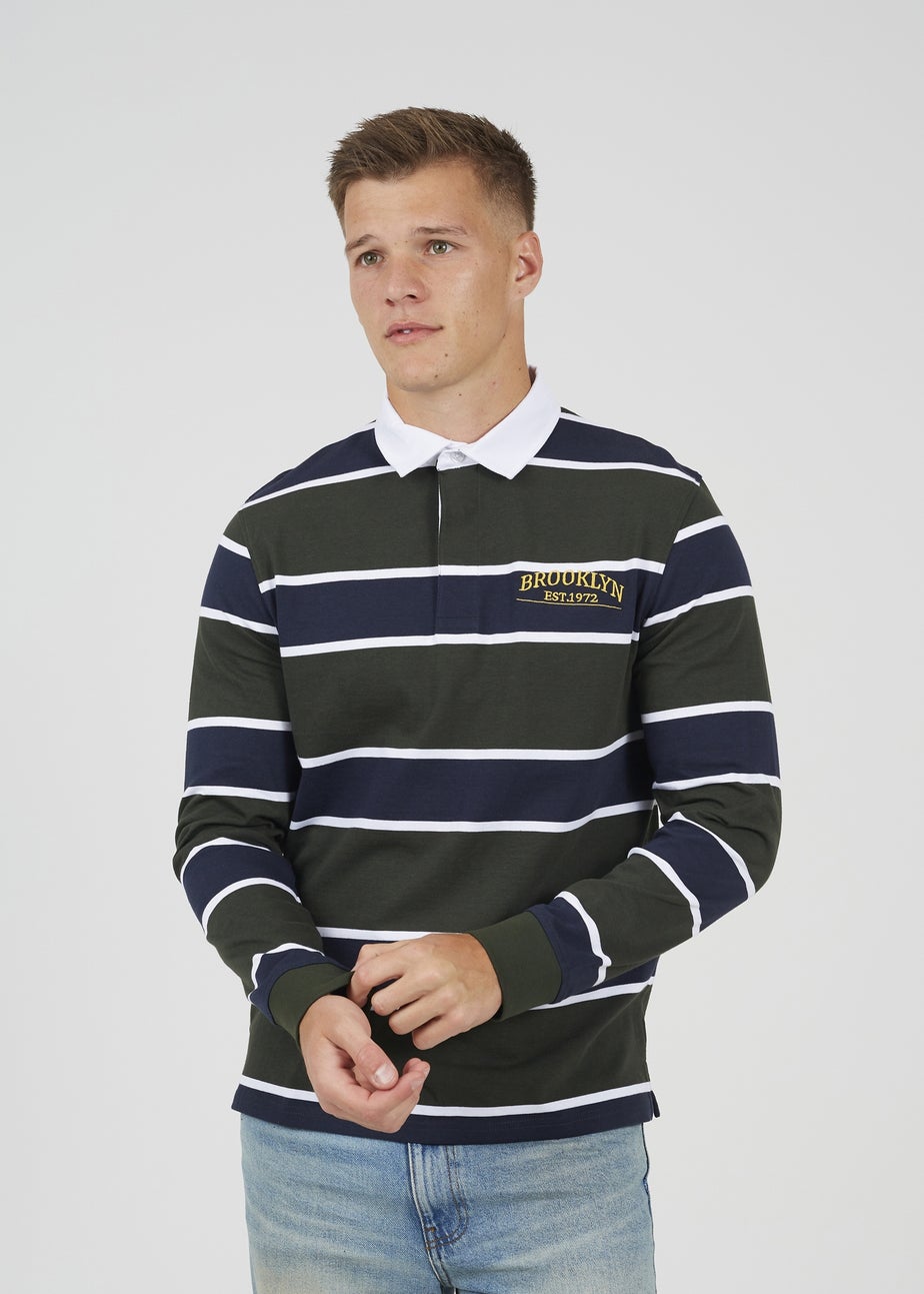 Brave Soul Dark Green Striped Rugby Shirt