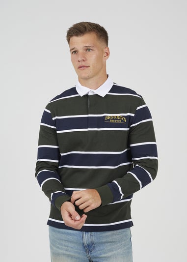 Brave Soul Dark Green Striped Rugby Shirt