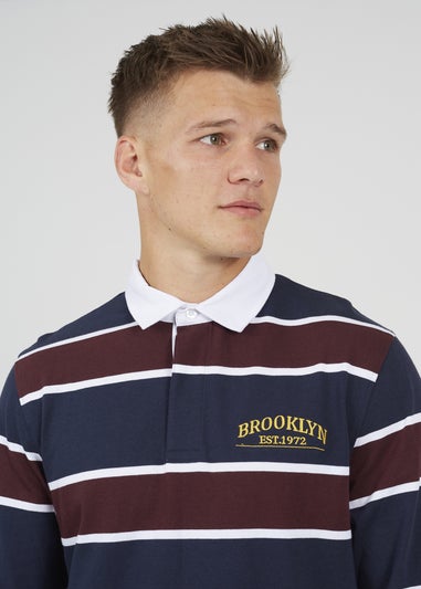 Brave Soul Navy Striped Rugby Shirt