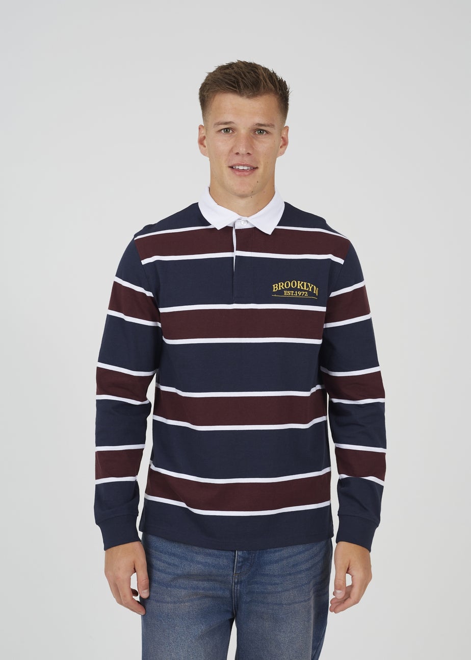 Brave Soul Navy Striped Rugby Shirt