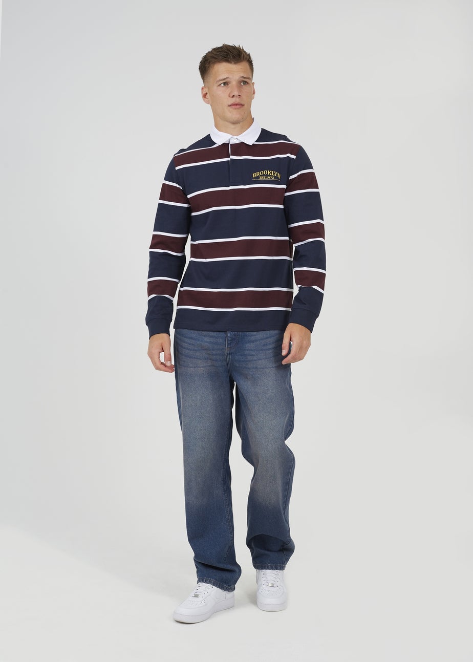 Brave Soul Navy Striped Rugby Shirt