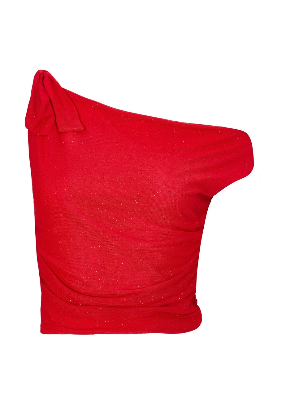 Quiz Red Mesh One Shoulder Top