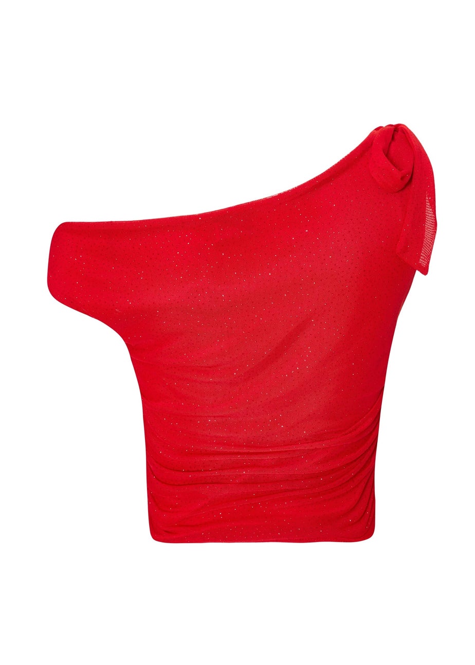 Quiz Red Mesh One Shoulder Top