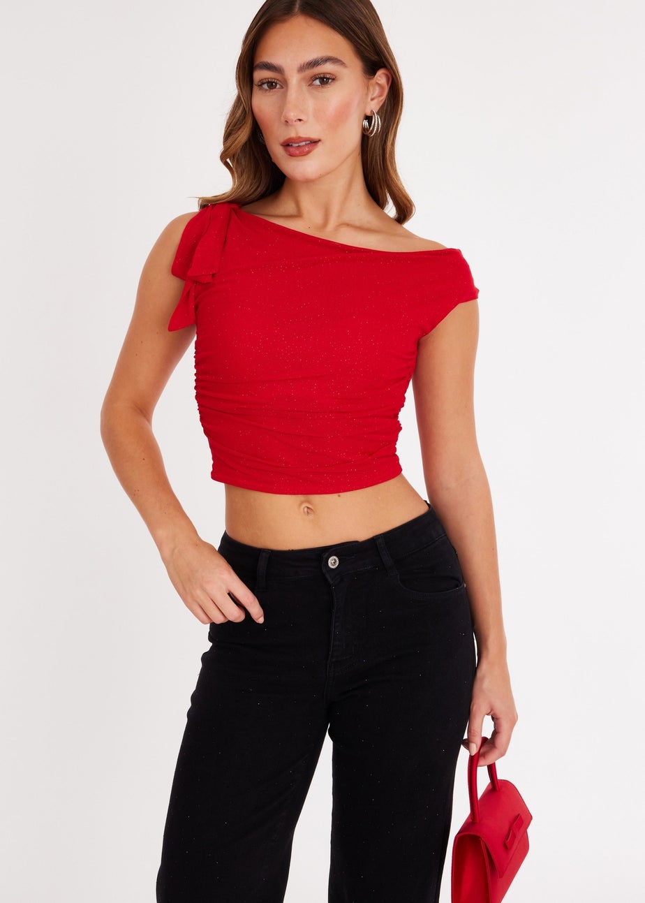 Quiz Red Mesh One Shoulder Top