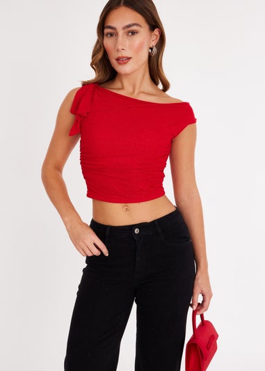 Quiz Red Mesh One Shoulder Top