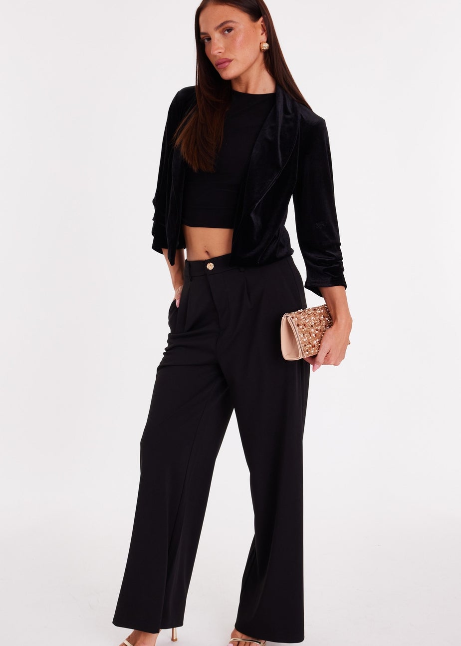 Quiz Black Velvet Cropped Blazer