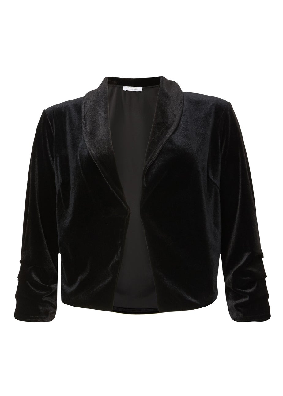 Quiz Black Velvet Cropped Blazer