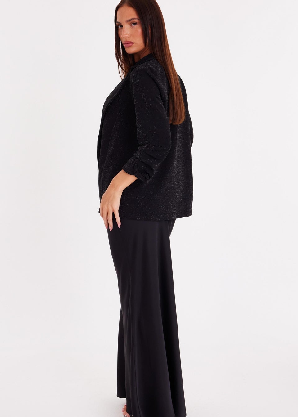 Quiz Black Velvet Cropped Blazer